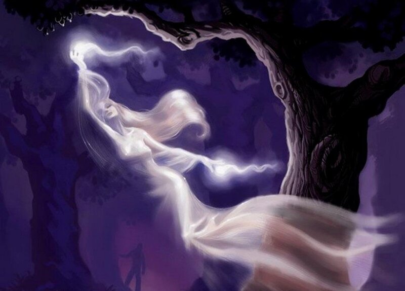 Ghostly Woman in Forest — Purple