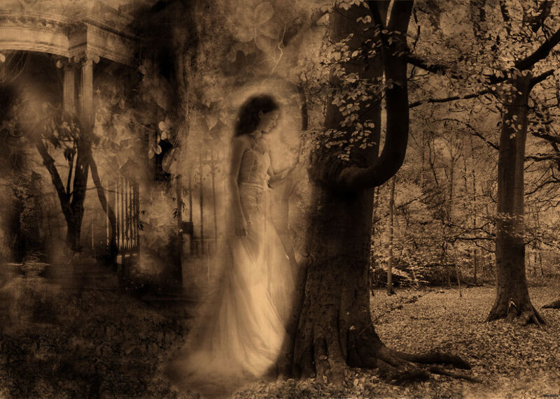 Ghostly Woman in Forest — Sepia