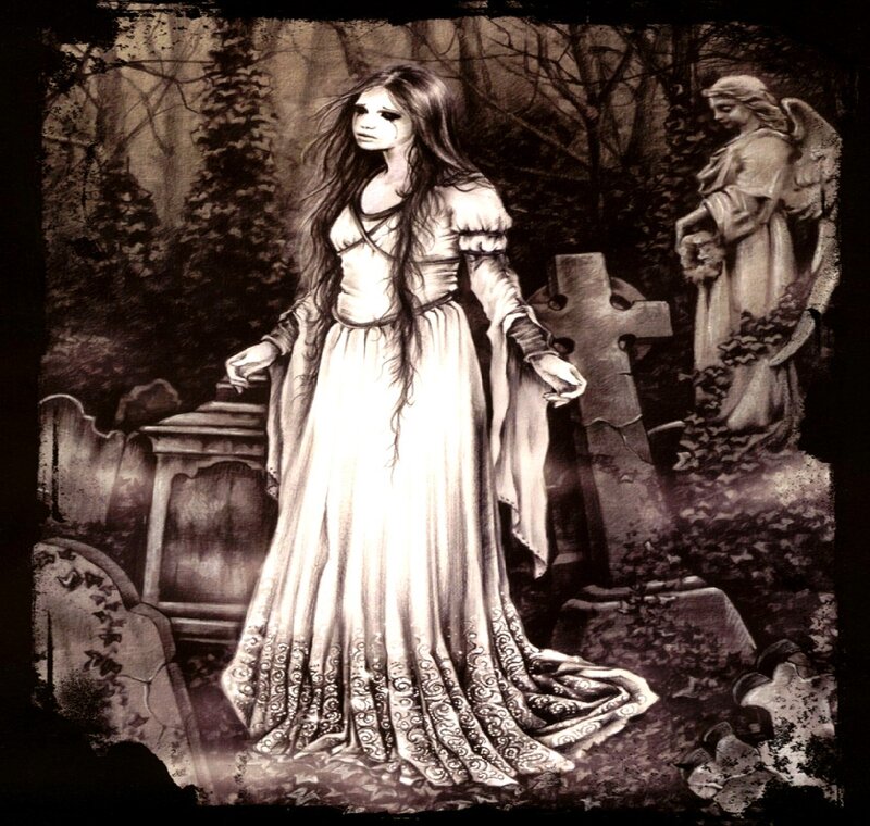 Ghostly Woman in Graveyard — Black, Somber