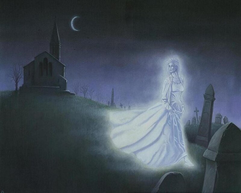 Ghostly Woman in Graveyard — Purple