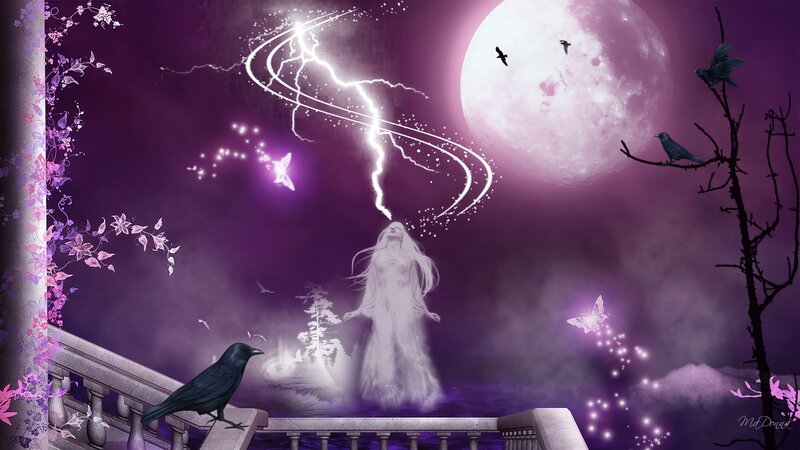 Ghostly Woman in Purple Sky