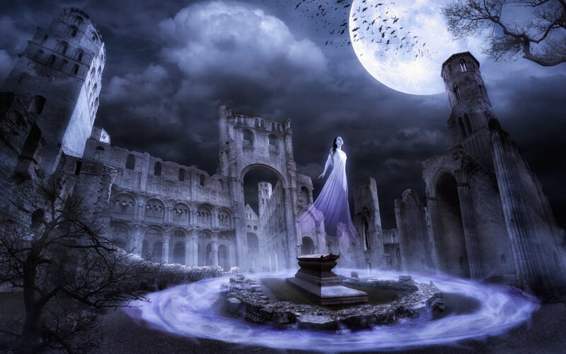 Ghostly Woman in Ruins — Blue
