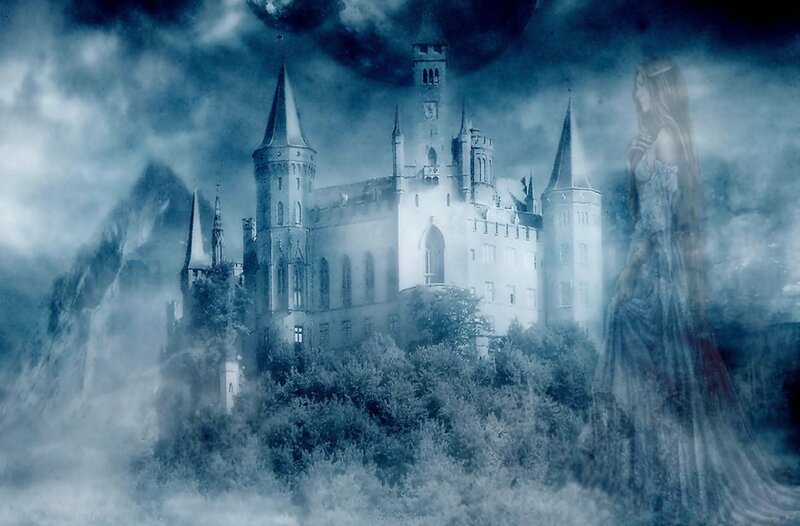 Ghostly Woman Near Castle — Blue
