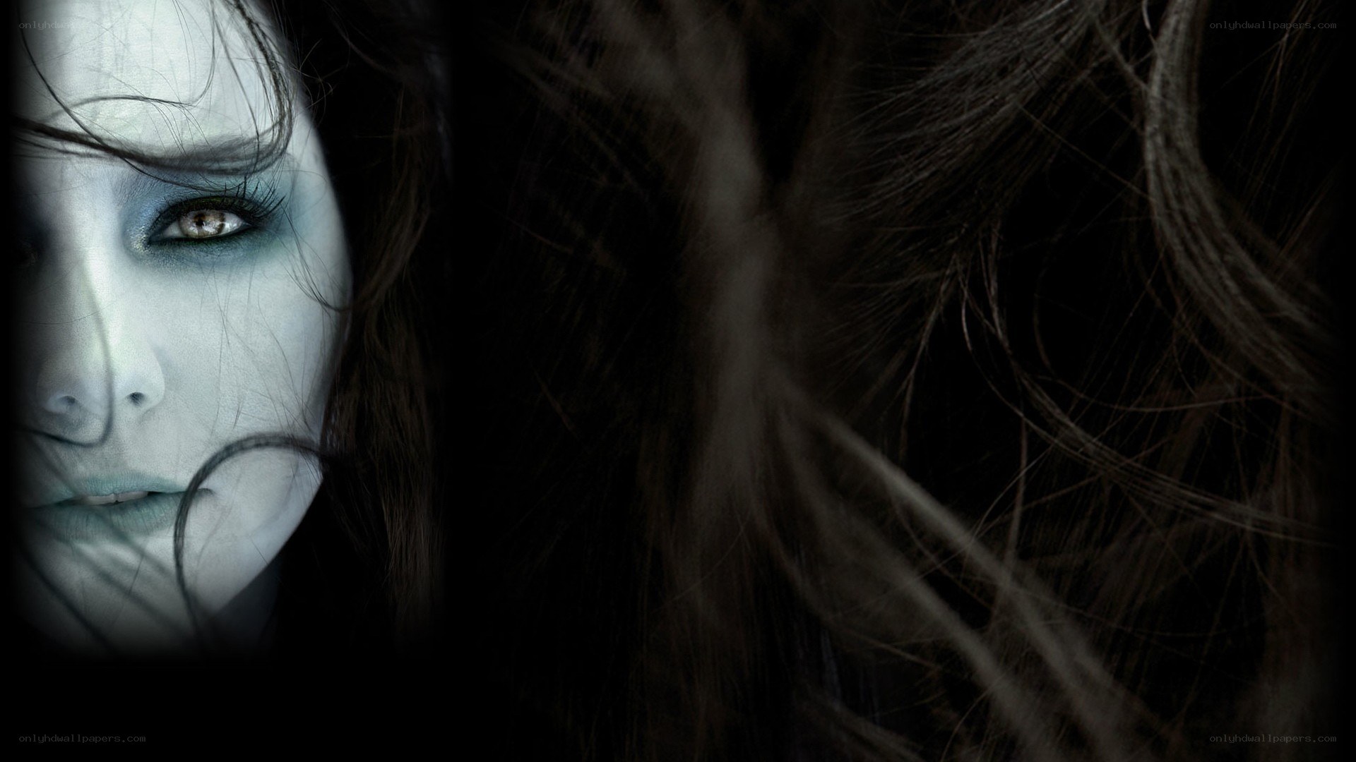 ghostly woman with blue makeup