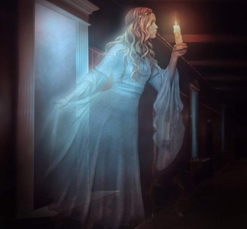 Ghostly Woman with Candle — White