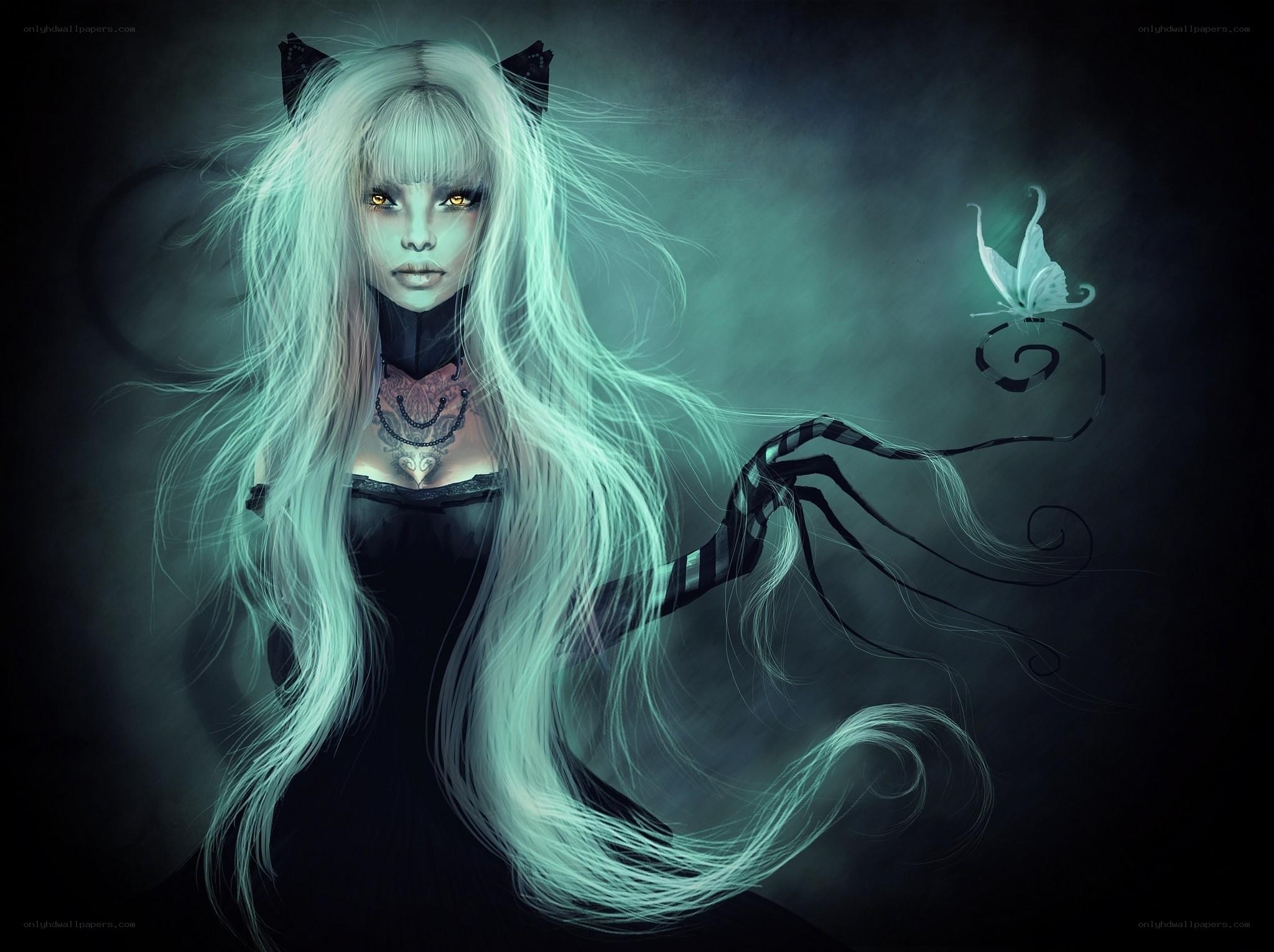 ghostly woman with cat ears
