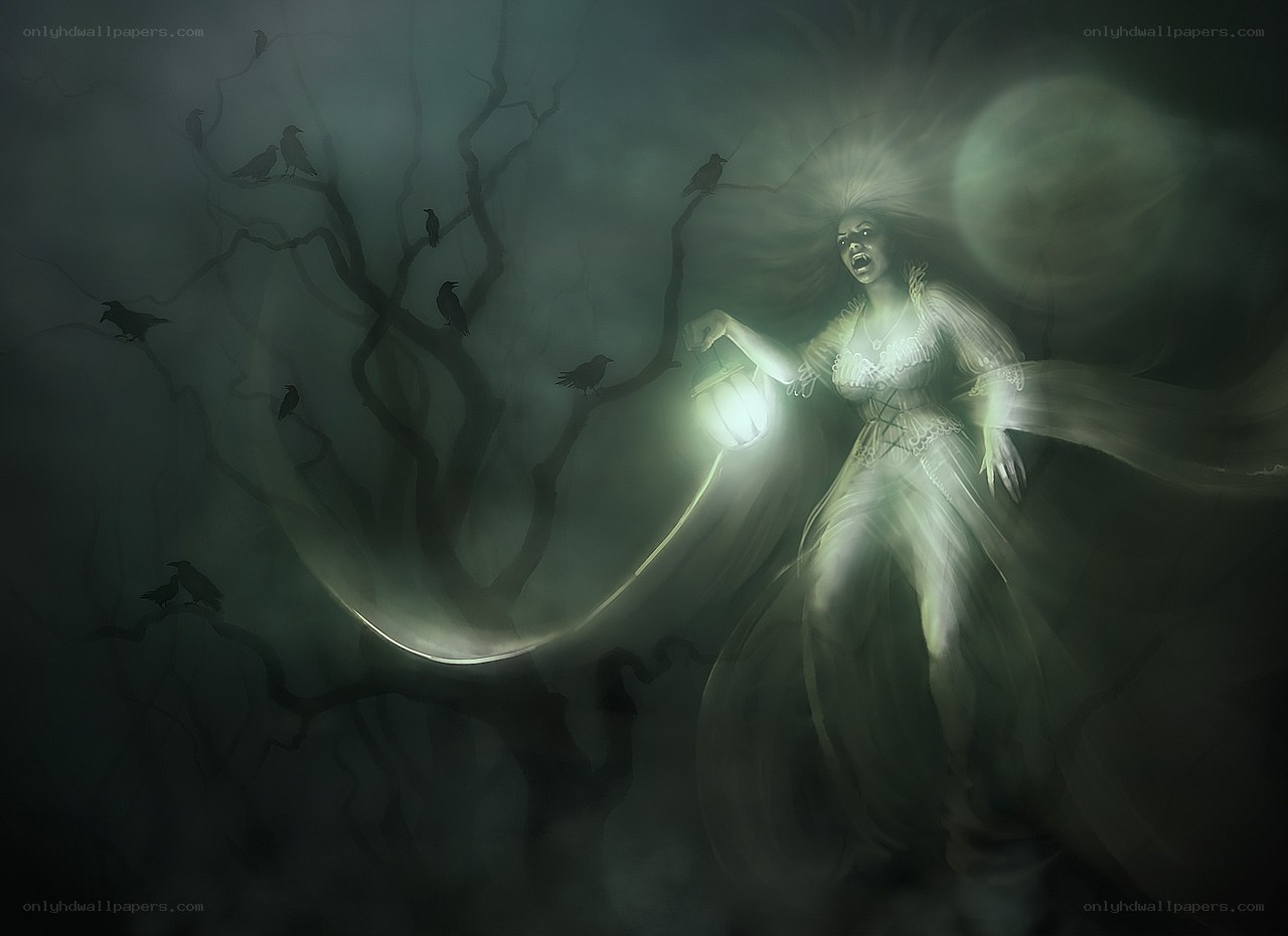 Ghostly woman with lantern