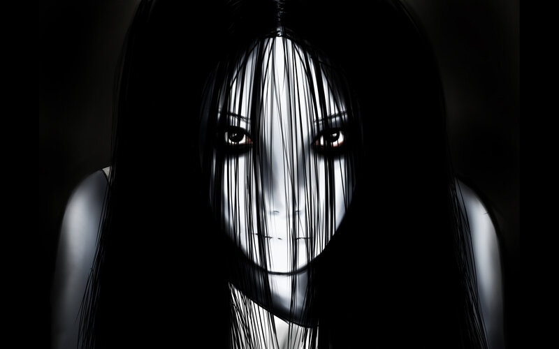 Ghostly Woman with Long Hair — Black