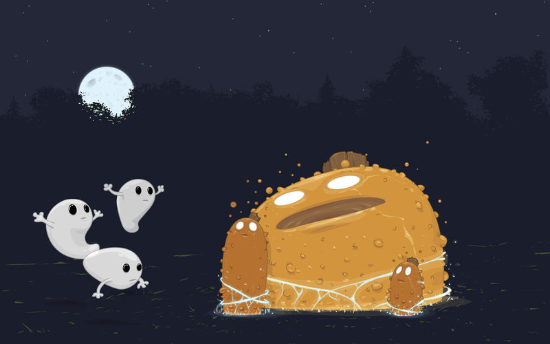 ghosts and a giant cake