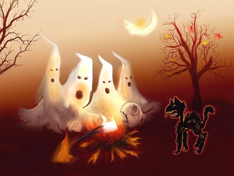 ghosts around a campfire