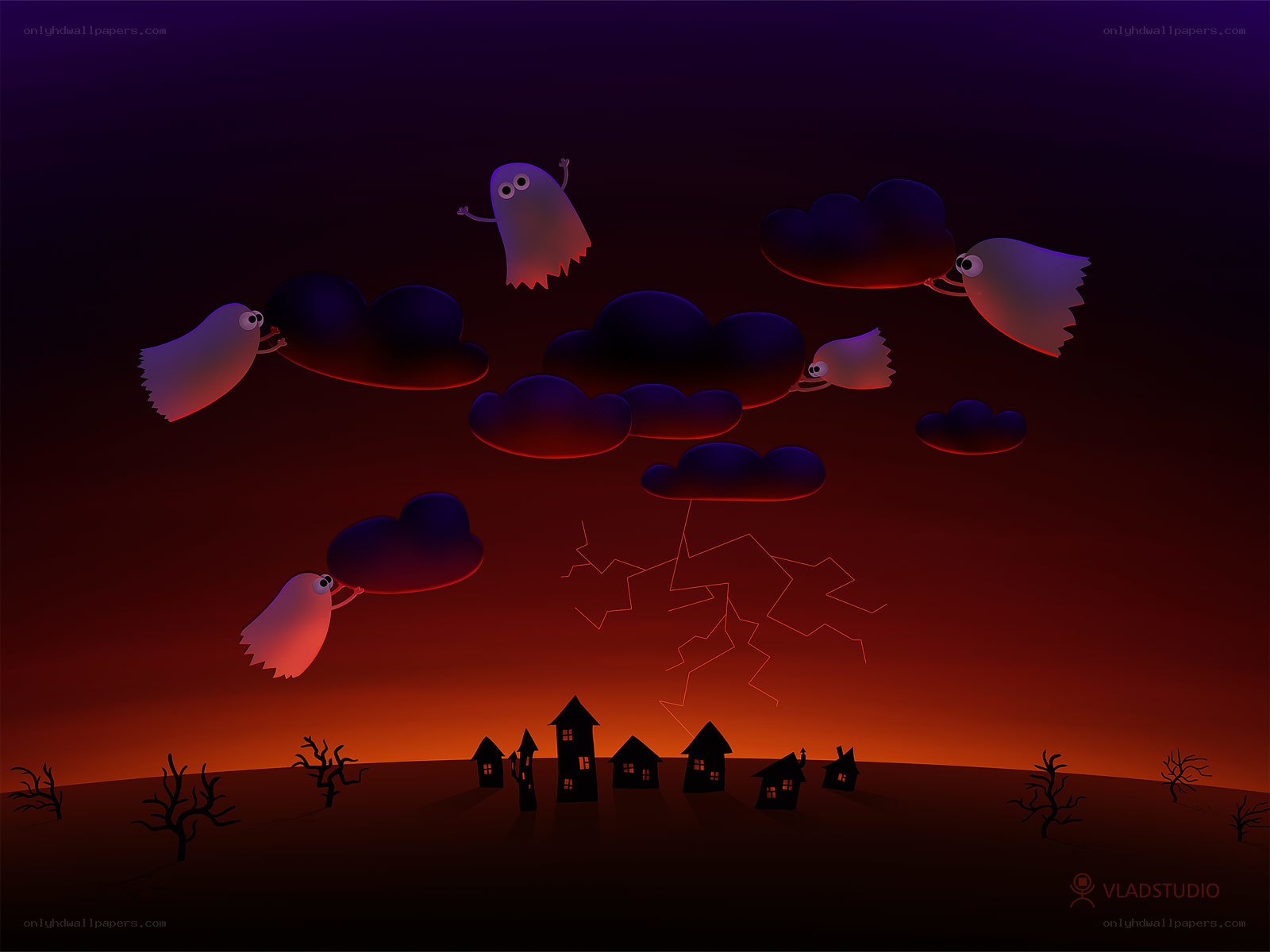 ghosts flying with clouds