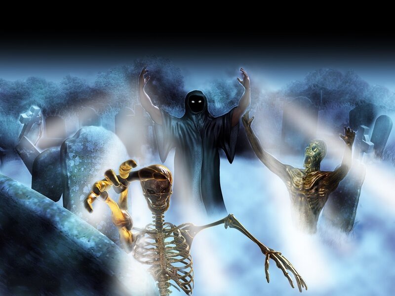 Ghosts rising from a graveyard