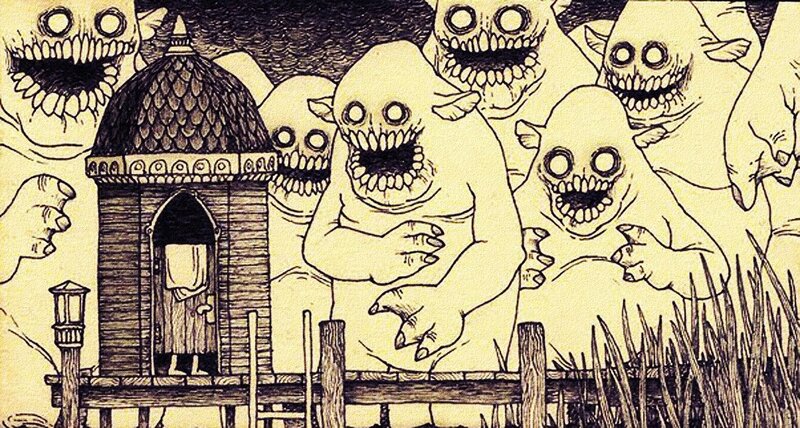 Ghosts Surrounding a Hut