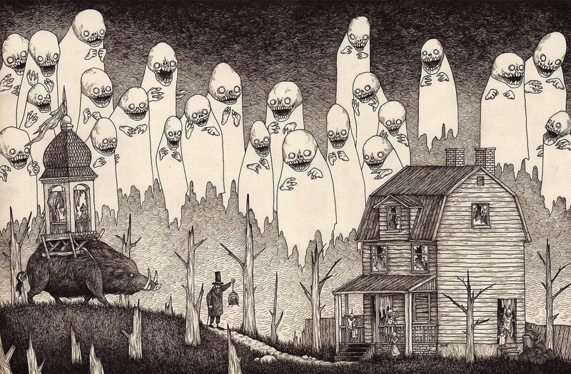 Ghosts Surrounding House — Black