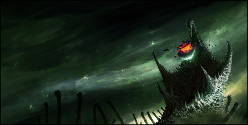 Giant Alien Creature — Green, Dramatic, Night