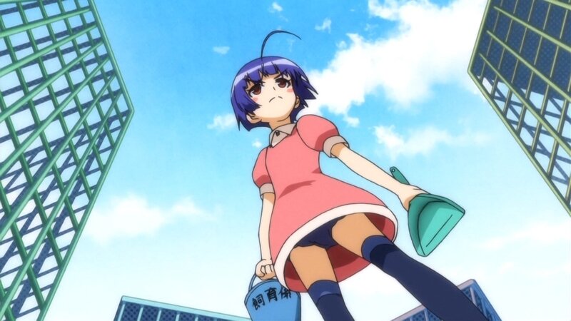 giant anime girl holding broom