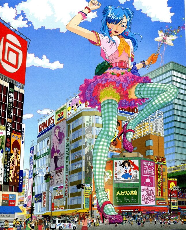 giant anime girl in city