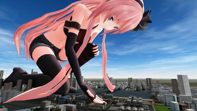 giant anime girl over city
