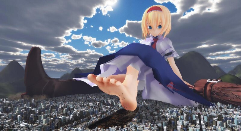 giant anime girl over city