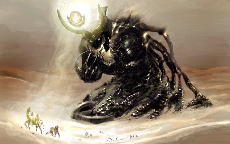 Giant Armored Creature — Brown, Dramatic