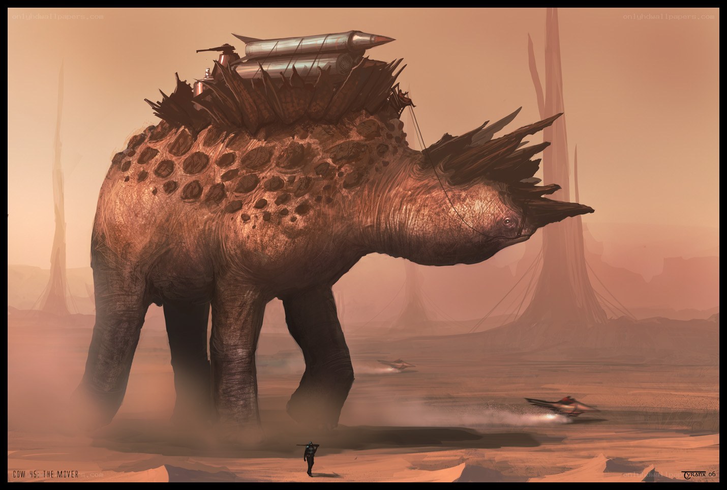 Giant armored creature in desert