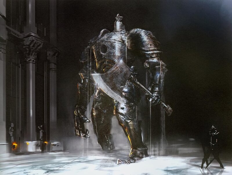 Giant Armored Warrior — Black, Dramatic, Night