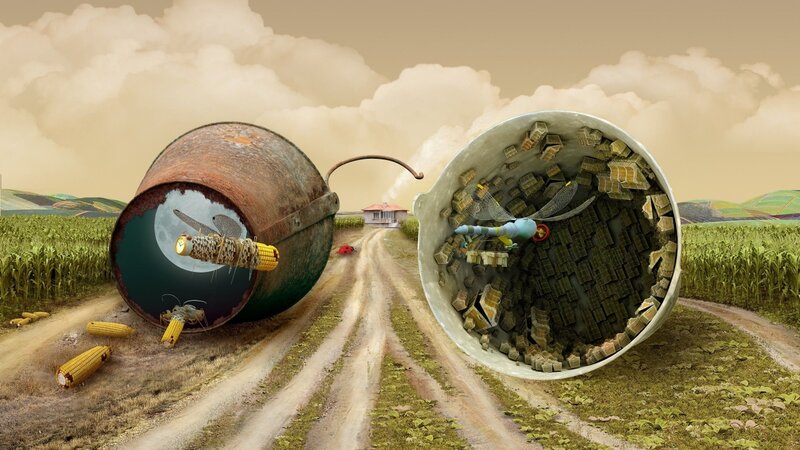 Giant Barrels on Dirt Road