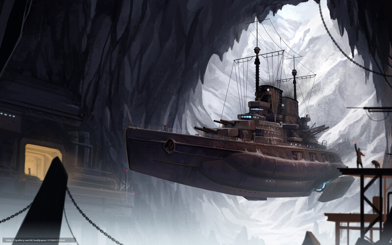 Giant battleship in cavern