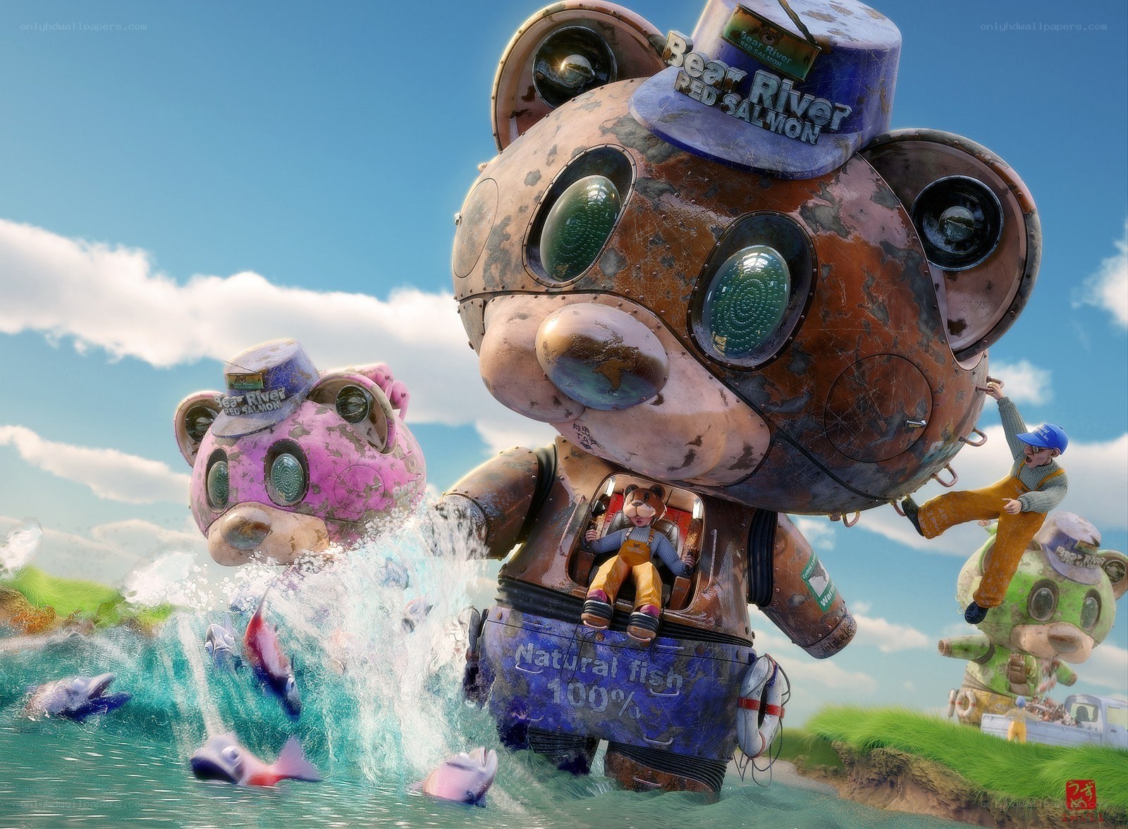 giant bear robots in water