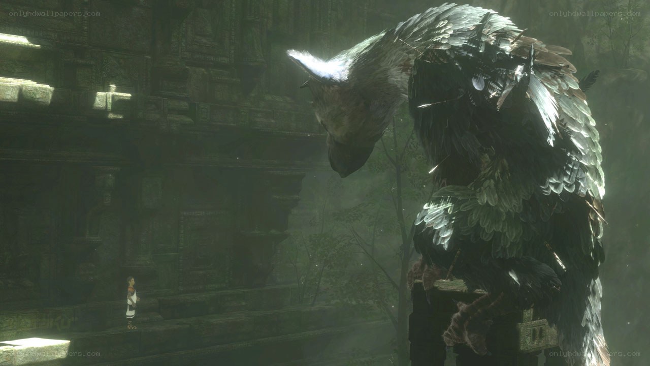giant bird in ancient ruins