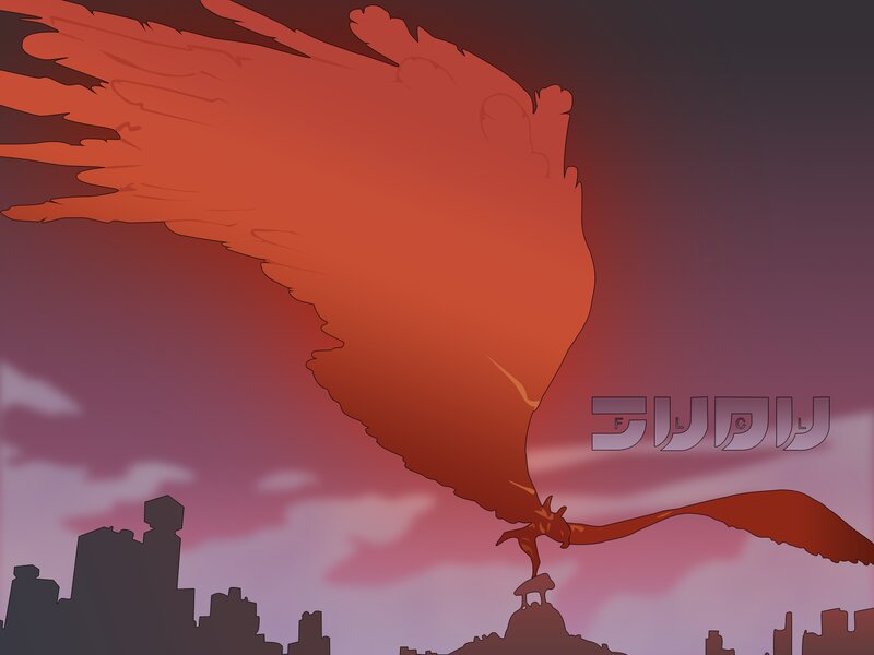 Giant Bird over City — Red