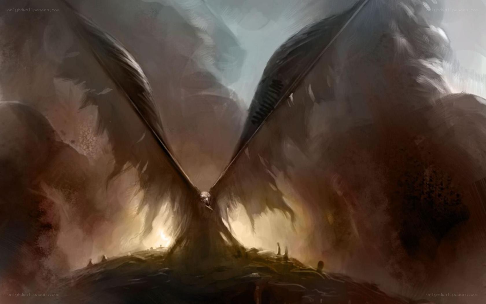 Giant bird with glowing wings