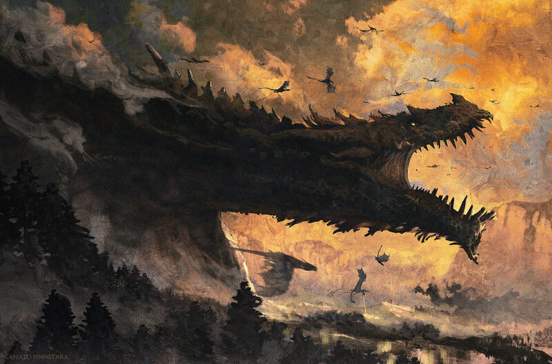 Giant Black Dragon — Dramatic, Sunset