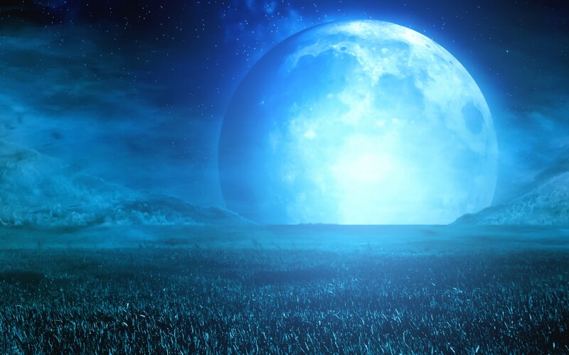 Giant Blue Moon over Field