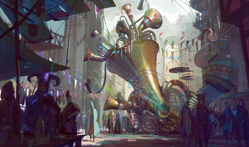Giant Brass Instrument Sculpture — Gold