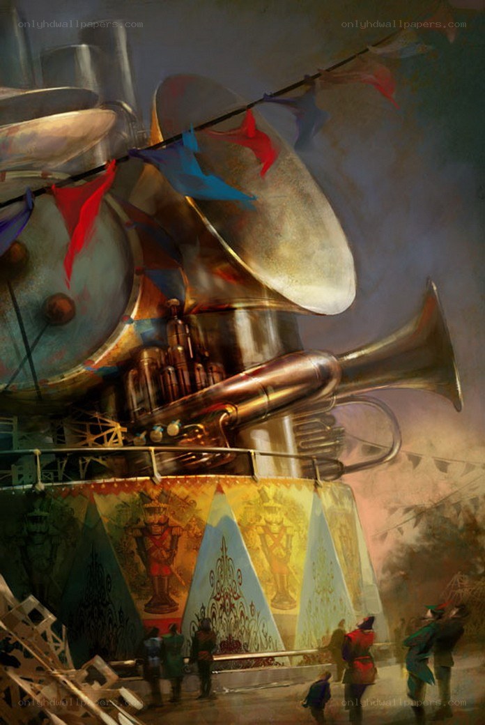 Giant brass instrument sculpture