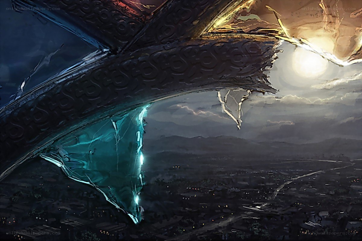 Giant broken structure over city