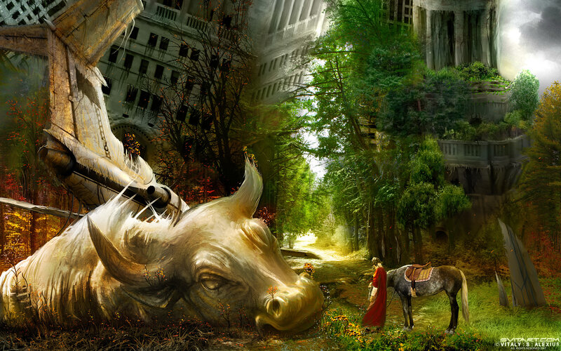 Giant Bull Statue — Green, Dramatic