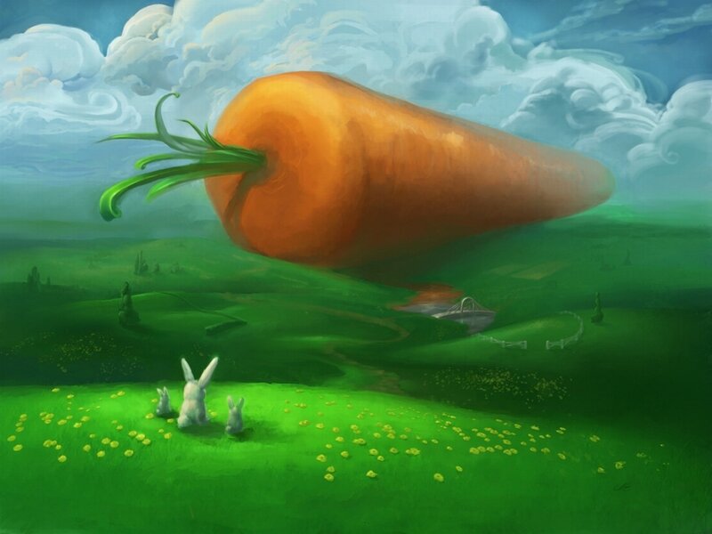 giant carrot in a green field