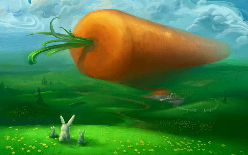 Giant Carrot in Field — Green, Whimsical