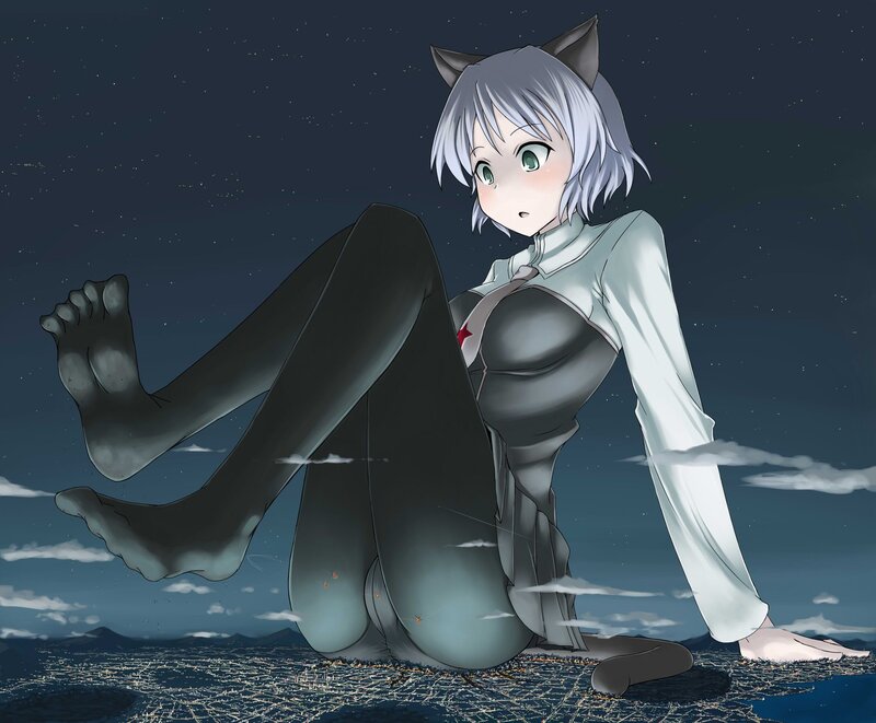 giant cat girl at night