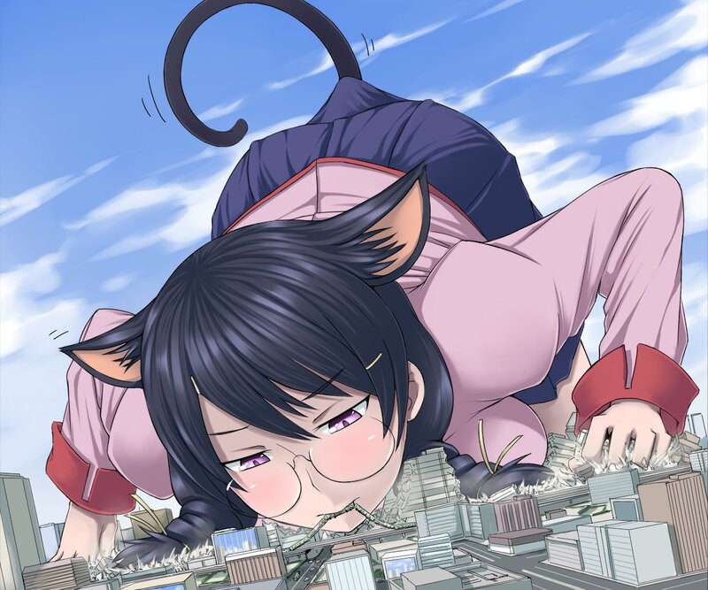 giant cat girl crushes city