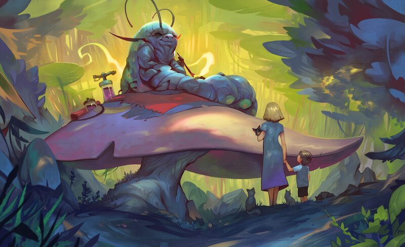 Giant Caterpillar on Mushroom