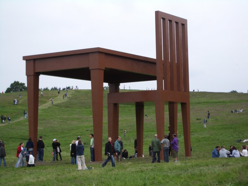 giant chair sculpture in field