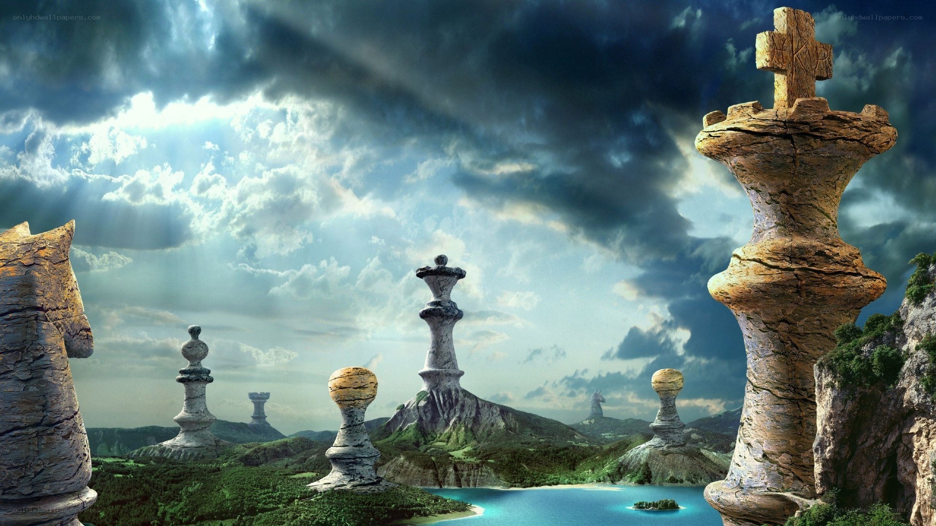 giant chess pieces landscape