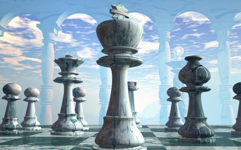 Giant chess pieces on a board