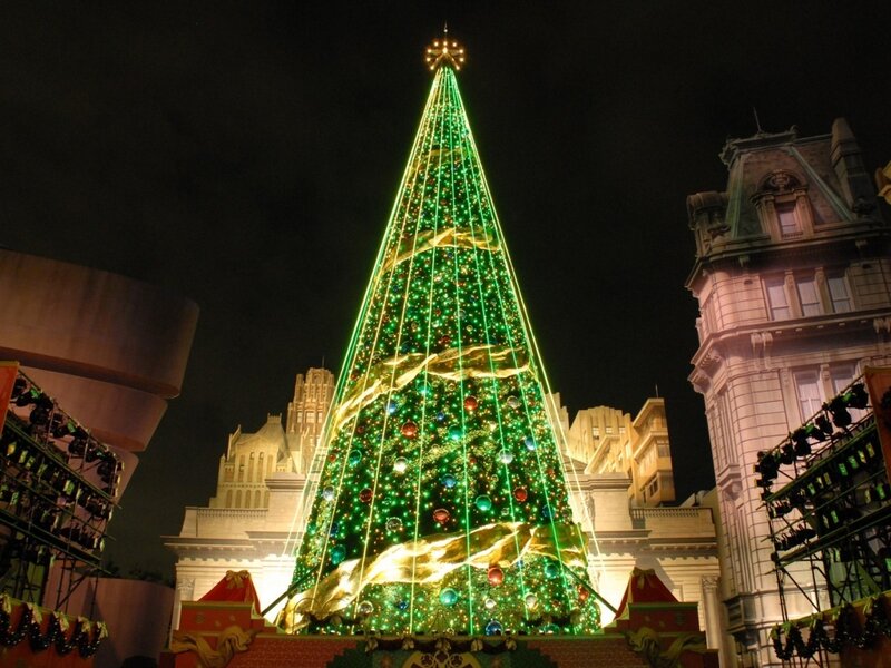Giant Christmas tree at night