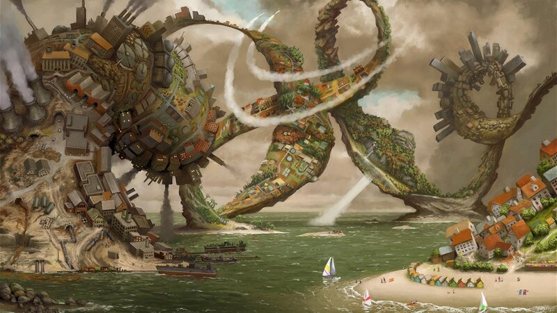 Giant City-creature — Green, Dramatic, Digital Art