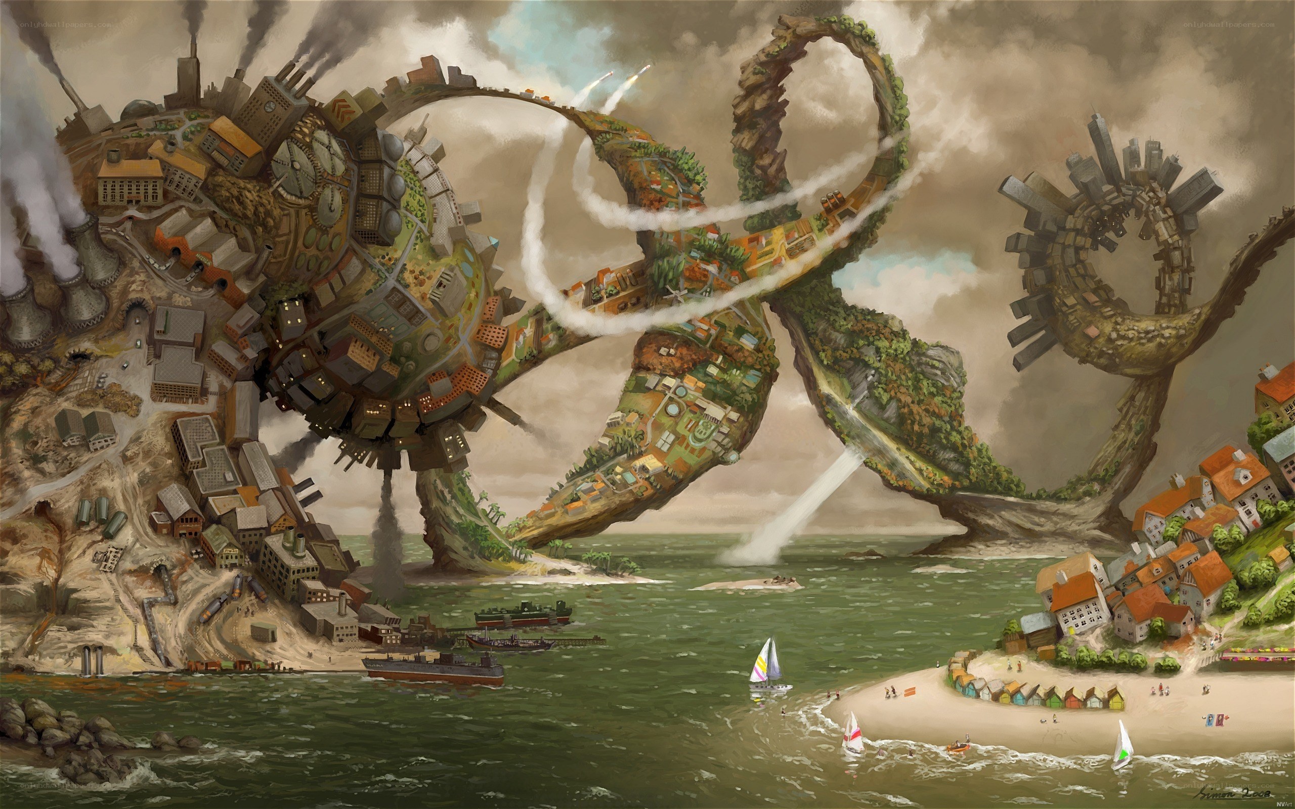 giant city-creature over sea