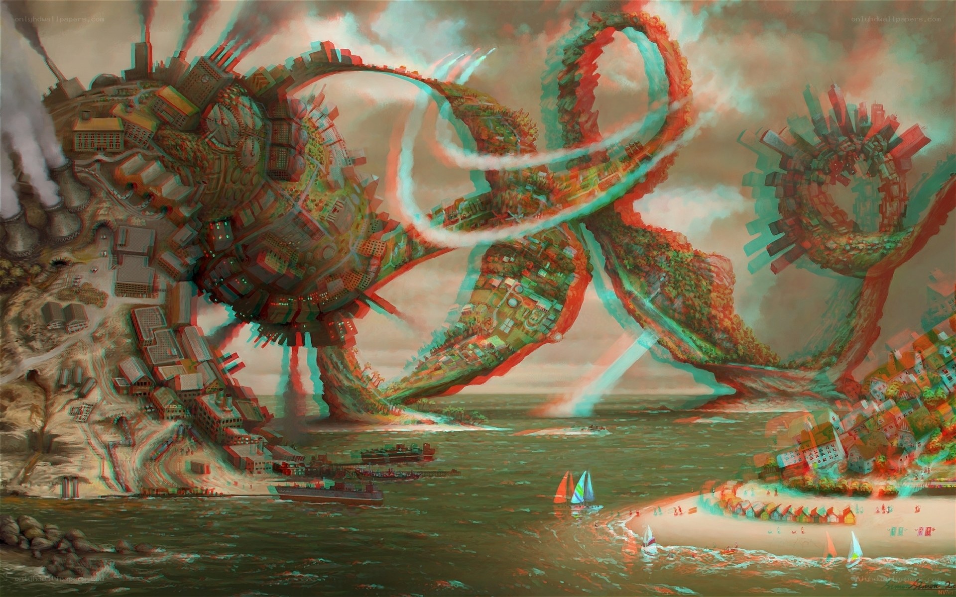giant city monster over ocean